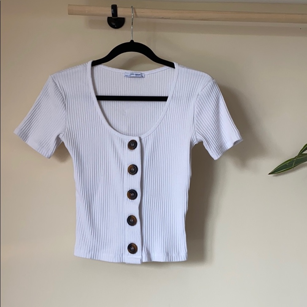 Zara Trafaluc Ribbed Top, White